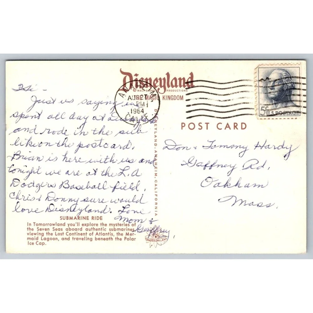 Vtg 1964 Disneyland Tomorrowland Postcard Submarine Ride Monorail Skyway Dodgers
